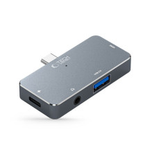 HUB Tech-Protect V6 4in1 USB-C - USB-A 3.0 / USB-C PD100W / HDMI / mini jack 3.5mm - gray