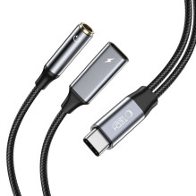 Tech-Protect UltraBoost USB-C (vyriškas) PD 60W 6A / mini lizdas 3,5 mm (moteris) - USB-C (moteris) - juoda Tech-Protect UltraBoost USB-C (vyriškas) PD 60W 6A / mini lizdas 3,5 mm (moteris) - USB-C (moteris) - juoda