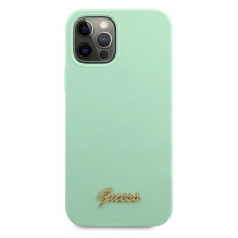 Guess Metal Logo Script dėklas, skirtas iPhone 12 Pro Max 6,7' – žalias