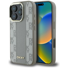 DKNY languotų raštų Magsafe iPhone 16 Pro Max dėklas – smėlio spalvos