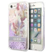 Guess Flower Liquid Glitter dėklas, skirtas iPhone SE 2022 / SE 2020 / 7 / 8 - violetinė