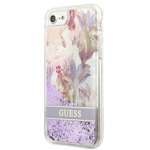 Guess Flower Liquid Glitter dėklas, skirtas iPhone SE 2022 / SE 2020 / 7 / 8 - violetinė