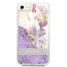 Guess Flower Liquid Glitter dėklas, skirtas iPhone SE 2022 / SE 2020 / 7 / 8 - violetinė