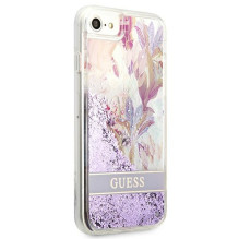 Guess Flower Liquid Glitter dėklas, skirtas iPhone SE 2022 / SE 2020 / 7 / 8 - violetinė