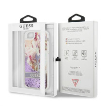 Guess Flower Liquid Glitter dėklas, skirtas iPhone SE 2022 / SE 2020 / 7 / 8 - violetinė