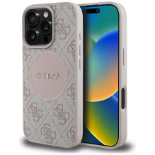 Guess 4G Circle Classic Logo MagSafe iPhone 16 Pro dėklas – rožinis