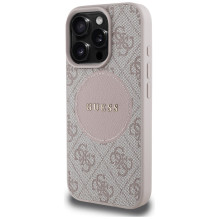 Guess 4G Circle Classic Logo MagSafe iPhone 16 Pro dėklas – rožinis