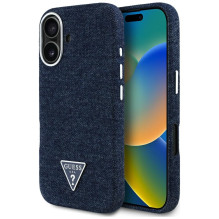 Guess džinsinio trikampio logotipas MagSafe iPhone 16 dėklas – mėlynas