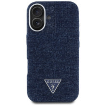 Guess džinsinio trikampio logotipas MagSafe iPhone 16 dėklas – mėlynas