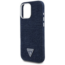 Guess Denim Triangle Logo MagSafe iPhone 16 Pro Max Case - Blue