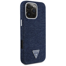 Guess džinsinio trikampio logotipas MagSafe iPhone 16 Pro dėklas – mėlynas