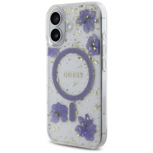 Guess Resin Flowers Glitter MagSafe dėklas iPhone 16 - violetinis
