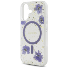 Guess Resin Flowers Glitter MagSafe case for iPhone 16 - purple