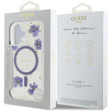 Guess Resin Flowers Glitter MagSafe case for iPhone 16 - purple