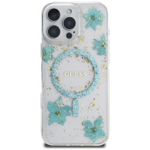 Guess Resin Flowers Glitter MagSafe iPhone 16 Pro Case - Clear Green