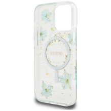 Guess Resin Flowers Glitter MagSafe iPhone 16 Pro Case - Clear Green