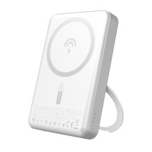 „Dudao K28“ 10000mAh PD 22,5 W „MagSafe“ išorinė baterija su metaliniu dėklu ir žiediniu stovu – sidabrinė