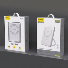 „Dudao K28“ 10000mAh PD 22,5 W „MagSafe“ išorinė baterija su metaliniu dėklu ir žiediniu stovu – sidabrinė