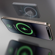 „Dudao K28“ 10000mAh PD 22,5 W „MagSafe“ išorinė baterija su metaliniu dėklu ir žiediniu stovu – sidabrinė