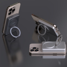 „Dudao K28“ 10000mAh PD 22,5 W „MagSafe“ išorinė baterija su metaliniu dėklu ir žiediniu stovu – sidabrinė