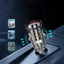 „Wozinsky“ 65 W automobilinis įkroviklis USB-C PD 65 W / USB-A 45 W QC 3.0 - juodas
