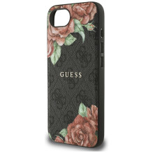 Guess 4G Flowers Print MagSafe dėklas iPhone 16e - juodas