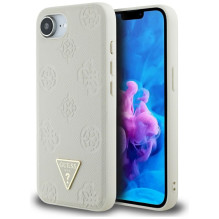 Guess Grained Hot Stamp Peony Triangle Logo MagSafe dėklas, skirtas iPhone 16e - smėlio spalvos
