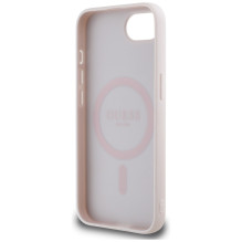 Guess Grained Hot Stamp Peony Triangle Logo MagSafe dėklas, skirtas iPhone 16e - smėlio spalvos