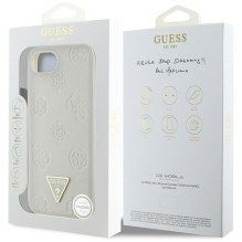 Guess Grained Hot Stamp Peony Triangle Logo MagSafe dėklas, skirtas iPhone 16e - smėlio spalvos