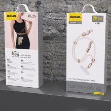 „Dudao L20MAX 4in1“ kabelis / dirželis USB-A / USB-C / Lightning PD QC 65 W 1,5 m – rožinė