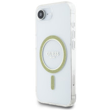 Guess IML Glitter Circle MagSafe iPhone 16e dėklas – skaidrus