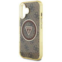 Guess IML Metal Glitter 4G Circle Triangle MagSafe dėklas, skirtas iPhone 16 – rudas
