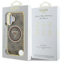 Guess IML Metal Glitter 4G Circle Triangle MagSafe dėklas, skirtas iPhone 16 – rudas