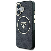 Guess IML Metal Glitter 4G Circle Triangle MagSafe Case for iPhone 16 - Black