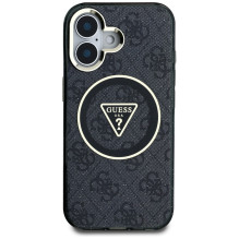 Guess IML Metal Glitter 4G Circle Triangle MagSafe dėklas, skirtas iPhone 16 – juodas