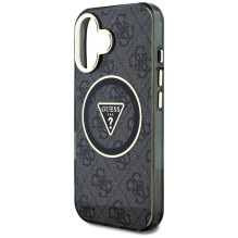 Guess IML Metal Glitter 4G Circle Triangle MagSafe Case for iPhone 16 - Black