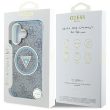 Guess IML Metal Glitter 4G Circle Triangle MagSafe dėklas, skirtas iPhone 16 – mėlynas