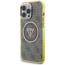 Guess IML Metal Glitter 4G Circle Triangle MagSafe Case for iPhone 16 Pro - Brown