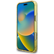 Guess IML Metal Glitter 4G Circle Triangle MagSafe dėklas, skirtas iPhone 16 Pro – rudas