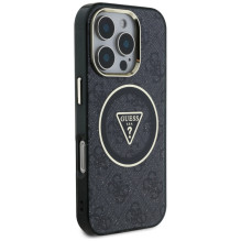 Guess IML Metal Glitter 4G Circle Triangle MagSafe dėklas, skirtas iPhone 16 Pro – juodas