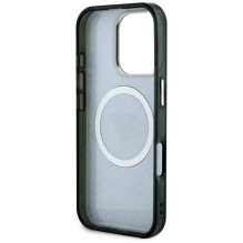 Guess IML Metal Glitter 4G Circle Triangle MagSafe dėklas, skirtas iPhone 16 Pro – juodas