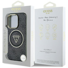 Guess IML Metal Glitter 4G Circle Triangle MagSafe dėklas, skirtas iPhone 16 Pro – juodas
