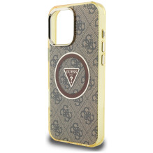 Guess IML Metal Glitter 4G Circle Triangle MagSafe dėklas, skirtas iPhone 16 Pro Max – rudas