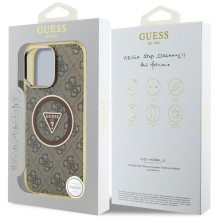 Guess IML Metal Glitter 4G Circle Triangle MagSafe dėklas, skirtas iPhone 16 Pro Max – rudas