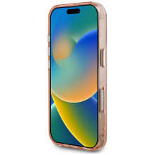 Guess IML Metal Glitter 4G Circle Triangle MagSafe dėklas, skirtas iPhone 16 Pro Max – rožinis
