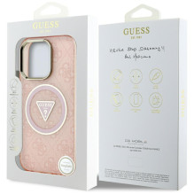 Guess IML Metal Glitter 4G Circle Triangle MagSafe dėklas, skirtas iPhone 16 Pro Max – rožinis