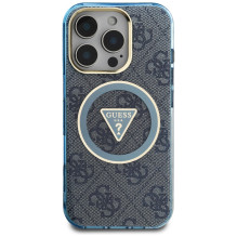 Guess IML Metal Glitter 4G Circle Triangle MagSafe Case for iPhone 16 Pro - Blue