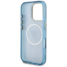 Guess IML Metal Glitter 4G Circle Triangle MagSafe Case for iPhone 16 Pro - Blue