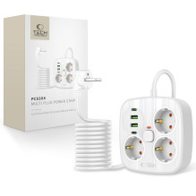 „Tech-Protect PCS3X4“ maitinimo lizdas, 3 lizdai, 2xUSB-A, 2xUSB-C, 200 cm - baltas „Tech-Protect PCS3X4“ maitinimo lizdas, 3 lizdai, 2xUSB-A, 2xUSB-C, 200 cm - baltas