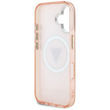 Guess IML Metal Glitter 4G Circle Triangle MagSafe dėklas iPhone 16 - rožinis